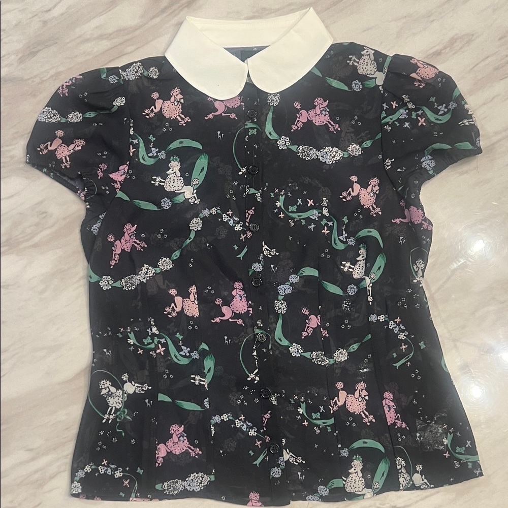 Hell Bunny Black Sheer Blouse Poodles